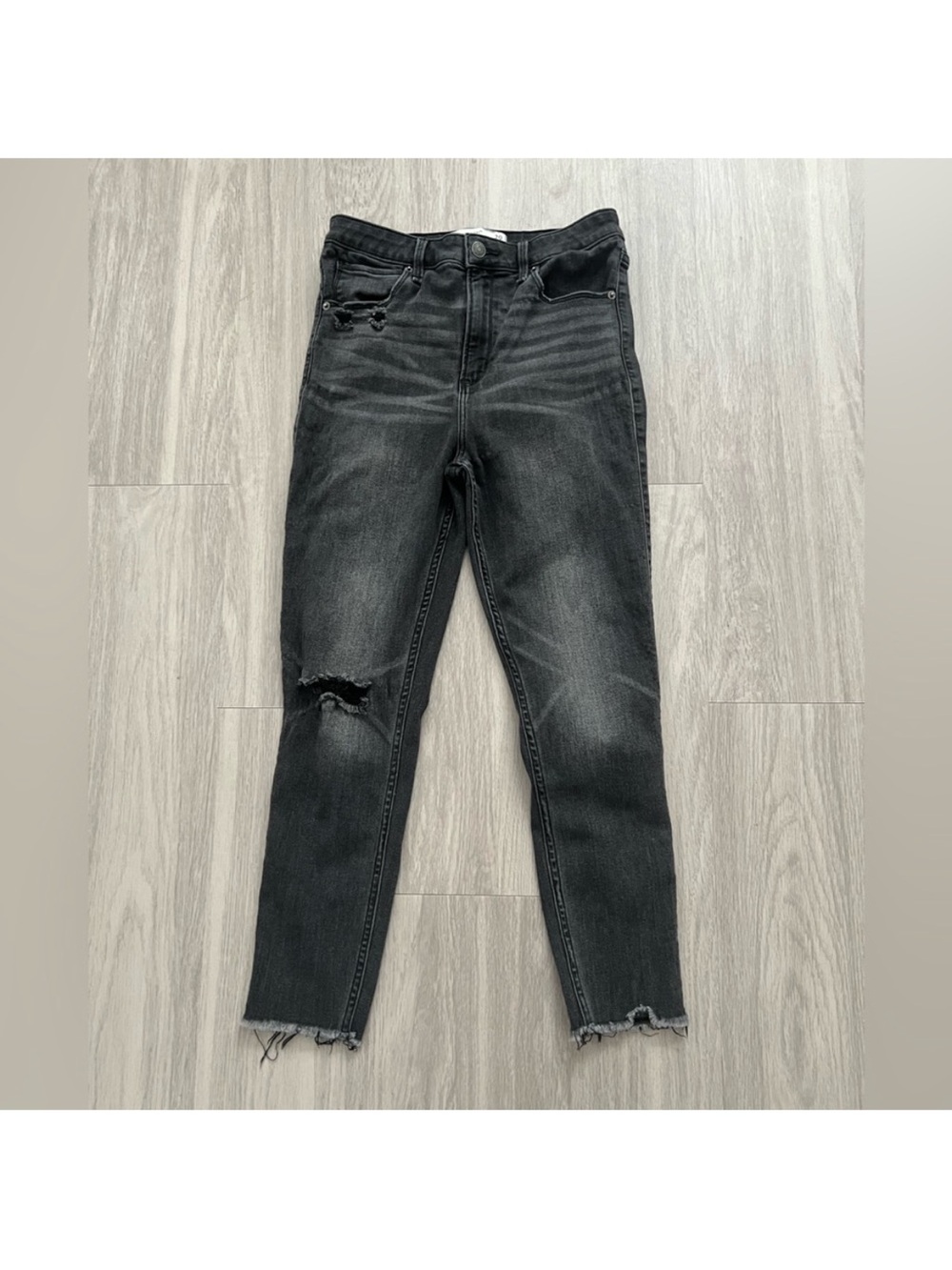 Abercrombie Curve Love High Rise Black Distressed Ankle Jeans Size 29